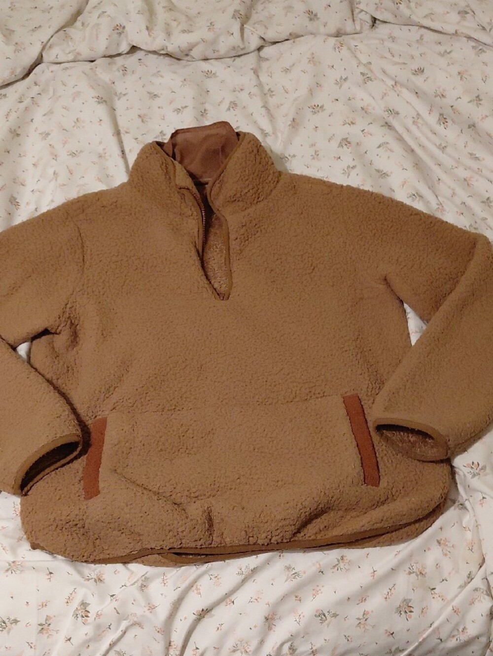 Cozy Brown Sherpa Quarter-Zip Pullover Jacket